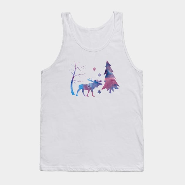 Moose Deer Winter Art Snowflakes Tank Top by BittenByErmines